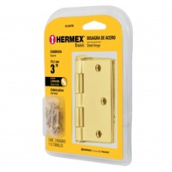 Bisagra cuadrada 3', acero latonado, blíster 2, Hermex Basic