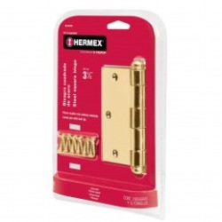 Bisagras cuadradas 3-1/2', acero latonado, redonda,blíster 2