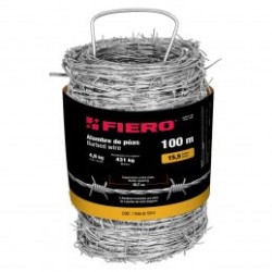 Alambre de púas, calibre 15, rollo de 100m.