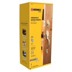 Cerradura entrada, latón brillante, mariposa, Hermex Basic