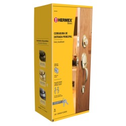 Cerradura, latón brillante, mariposa, pomo, Hermex Basic