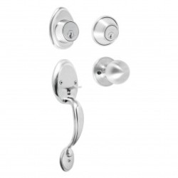 Cerradura entrada, cromo mate, doble, pomo, Hermex Basic