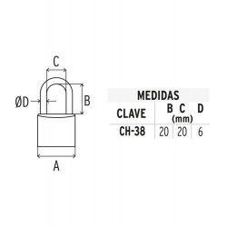 Candado de hierro, 38mm, gancho corto, caja