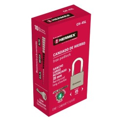 Candado de hierro, 45mm, gancho largo, caja