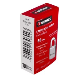Candado de hierro, 63mm, gancho corto, caja