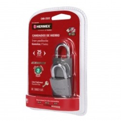 Candados de hierro, 25mm, gancho corto, blister, 2 piezas