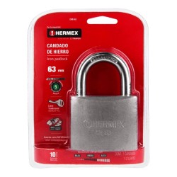 Candado de hierro, 63mm, gancho corto, blister