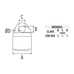Candado de hierro, 50mm, llave anti-ganzúa, blister