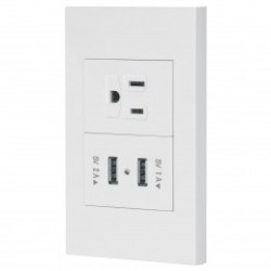 Placa armada 1contacto, 2puertos USB, 1.5mod,Española,blanco