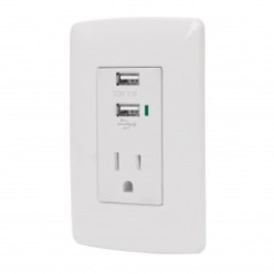 Contacto aterrizado + 2 puertos USB, blanco, línea Italiana