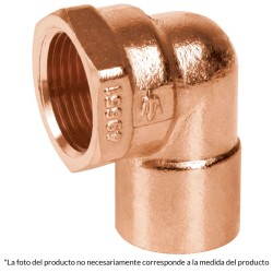 Codo 90° de cobre, rosca interior 1/2'