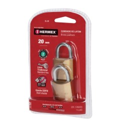 Candados de latón, 20mm, gancho corto, blister 2 piezas
