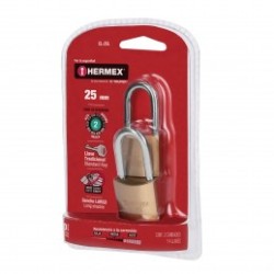 Candados de latón, 25mm, gancho largo, blister 2 piezas