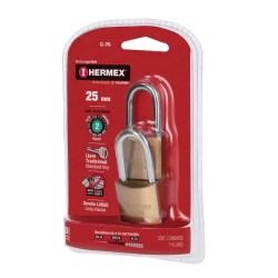 Candados de latón, 25mm, gancho largo, blister 2 piezas