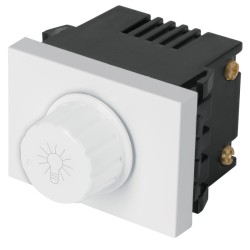 Dimmer giratorio, 1.5 módulos, línea Española, color blanco