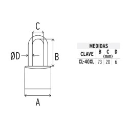 Candado de latón, 40mm, gancho extra largo, blister