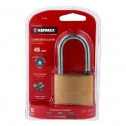Candado de latón, 45mm, gancho largo, blister