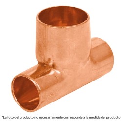 Tee de cobre reducida, 3/4' x 1/2' x 1/2'