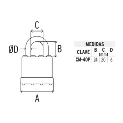 Candado laminado, 40mm, gancho corto, blister, Hermex Basic