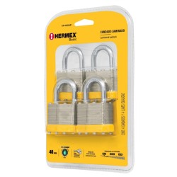 Candados laminados, 40mm, blister 4 piezas, Hermex Basic