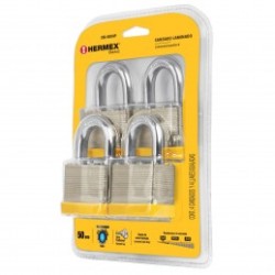 Candados laminados, 50mm, blister 4 piezas, Hermex Basic
