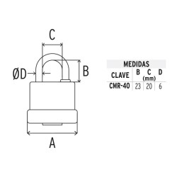 Candado laminado, recubierto de plástico, 40mm, blister